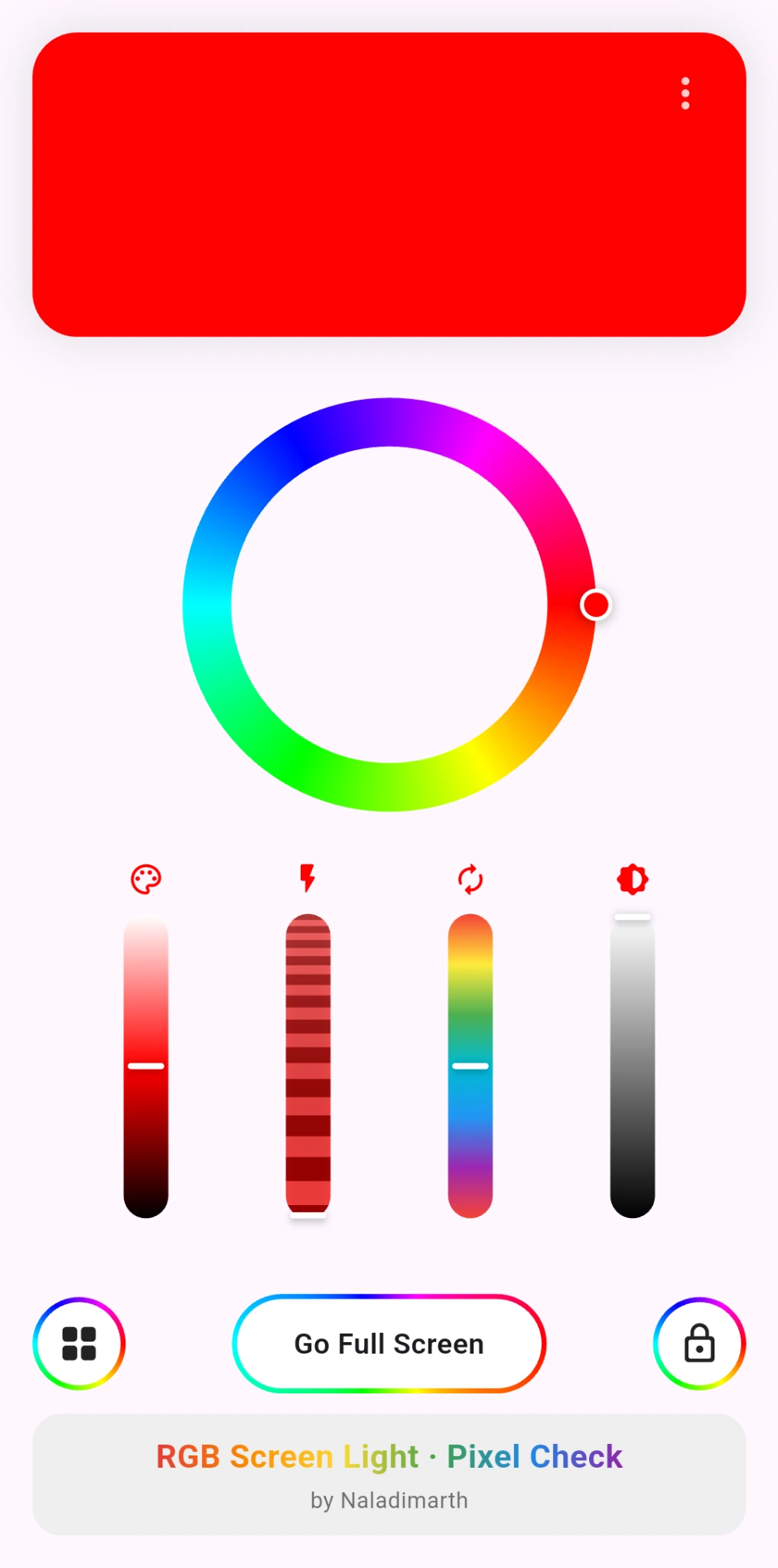 RGB Screen & Pixel Check hue wheel interface